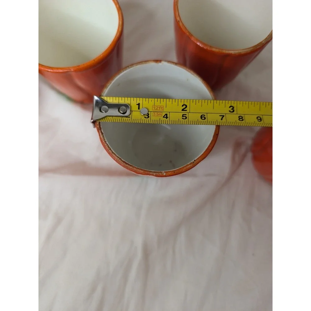 Trompe l'Oeil Hollywood Regency Tomato Pitcher And 4‎ Cups 1940s Boho Chic